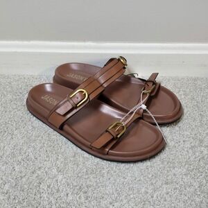 Jason Wu Women's Brown‎ Double Gold Buckle Slide Sandals Sz 9 Casual Slip-On